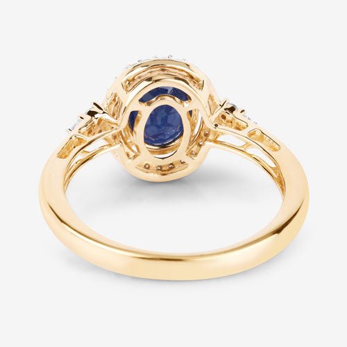 1.70 Carat Genuine Blue Sapphire and White Diamond 14K Yellow Gold Ring - Rings - Custom Crafting Alliance, LLC