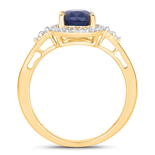1.70 Carat Genuine Blue Sapphire and White Diamond 14K Yellow Gold Ring - Rings - Custom Crafting Alliance, LLC