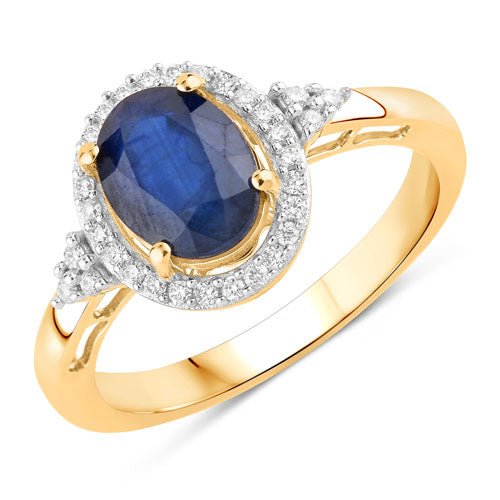 1.70 Carat Genuine Blue Sapphire and White Diamond 14K Yellow Gold Ring - Rings - Custom Crafting Alliance, LLC