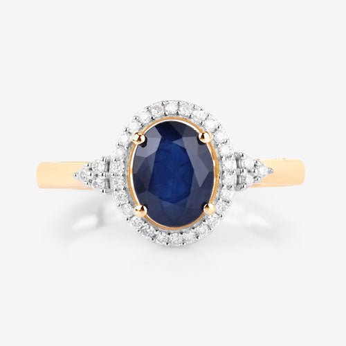 1.70 Carat Genuine Blue Sapphire and White Diamond 14K Yellow Gold Ring - Rings - Custom Crafting Alliance, LLC
