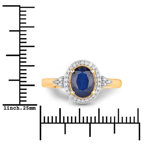 1.70 Carat Genuine Blue Sapphire and White Diamond 14K Yellow Gold Ring - Rings - Custom Crafting Alliance, LLC