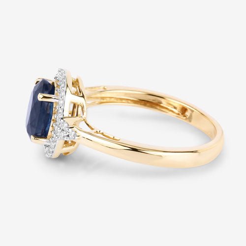 1.70 Carat Genuine Blue Sapphire and White Diamond 14K Yellow Gold Ring - Rings - Custom Crafting Alliance, LLC