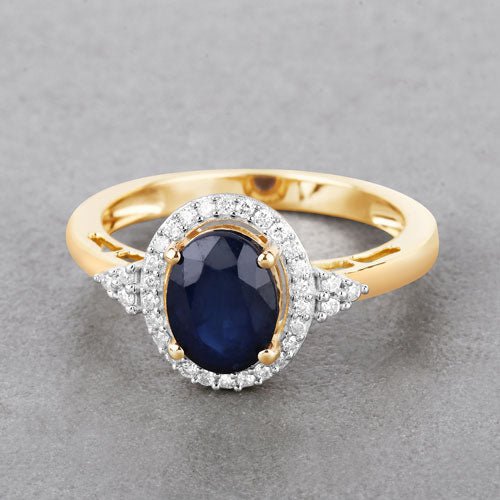 1.70 Carat Genuine Blue Sapphire and White Diamond 14K Yellow Gold Ring - Rings - Custom Crafting Alliance, LLC