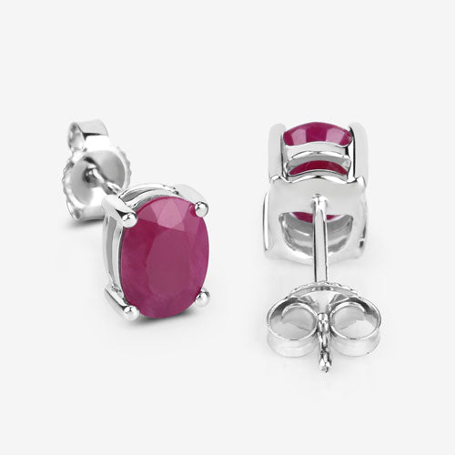 1.70 Carat Genuine Ruby 10K White Gold Earrings - Earrings - Custom Crafting Alliance, LLC