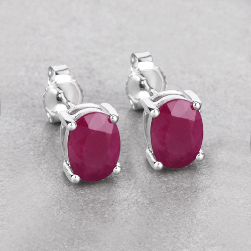 1.70 Carat Genuine Ruby 10K White Gold Earrings - Earrings - Custom Crafting Alliance, LLC
