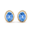 18K Yellow Gold 11x14MM Blue Fluorite Oval Stud Earrings with 1/2 Cttw Diamond Halo
