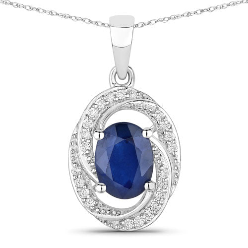 1.71 Carat Genuine Blue Sapphire and White Diamond 14K White Gold Pendant - Pendants - Custom Crafting Alliance, LLC