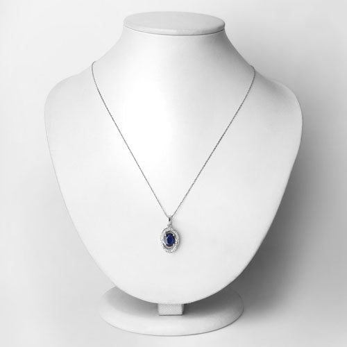 1.71 Carat Genuine Blue Sapphire and White Diamond 14K White Gold Pendant - Pendants - Custom Crafting Alliance, LLC