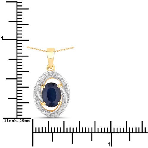 1.71 Carat Genuine Blue Sapphire and White Diamond 14K Yellow Gold Pendant - Pendants - Custom Crafting Alliance, LLC