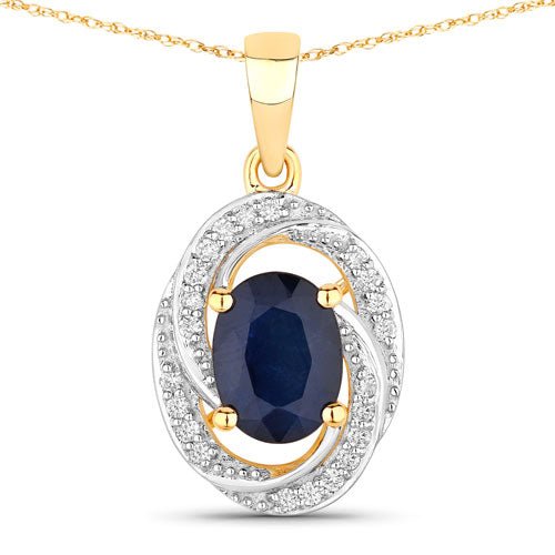 1.71 Carat Genuine Blue Sapphire and White Diamond 14K Yellow Gold Pendant - Pendants - Custom Crafting Alliance, LLC