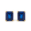 18K Yellow Gold 10x8 MM Lab Created Blue Sapphire Emerald Cut Solitaire Stud Earrings