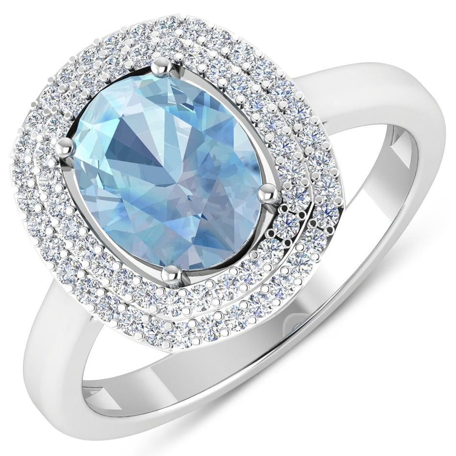 1.72 Carat Genuine Aquamarine and White Diamond 14K White Gold Ring - Rings - Custom Crafting Alliance, LLC