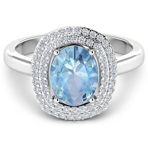 1.72 Carat Genuine Aquamarine and White Diamond 14K White Gold Ring - Rings - Custom Crafting Alliance, LLC
