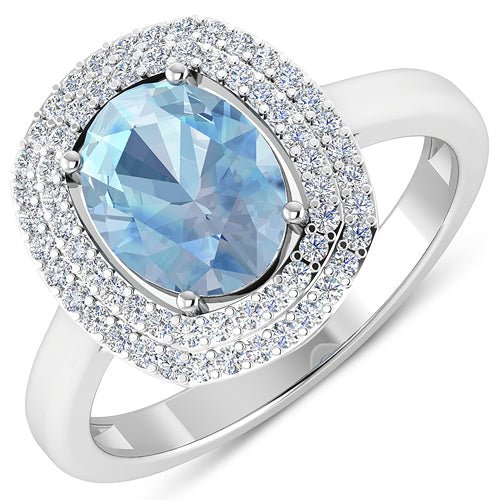 1.72 Carat Genuine Aquamarine and White Diamond 14K White Gold Ring - Rings - Custom Crafting Alliance, LLC