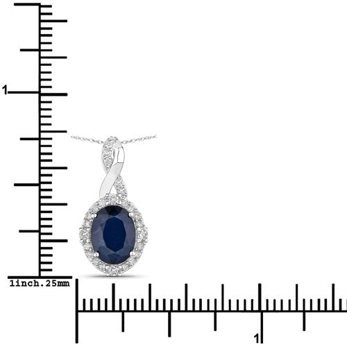1.72 Carat Genuine Blue Sapphire and White Diamond 14K White Gold Pendant - Pendants - Custom Crafting Alliance, LLC