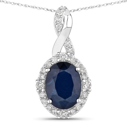 1.72 Carat Genuine Blue Sapphire and White Diamond 14K White Gold Pendant - Pendants - Custom Crafting Alliance, LLC
