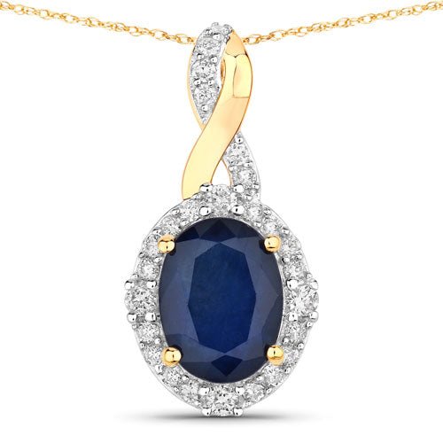 1.72 Carat Genuine Blue Sapphire and White Diamond 14K Yellow Gold Pendant - Pendants - Custom Crafting Alliance, LLC