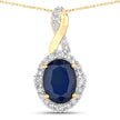 1.72 Carat Genuine Blue Sapphire and White Diamond 14K Yellow Gold Pendant - Pendants - Custom Crafting Alliance, LLC