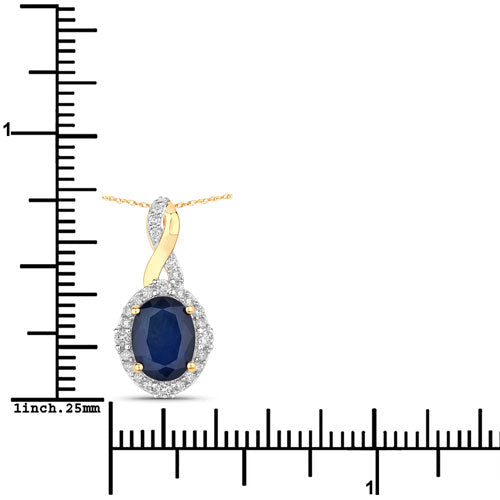 1.72 Carat Genuine Blue Sapphire and White Diamond 14K Yellow Gold Pendant - Pendants - Custom Crafting Alliance, LLC