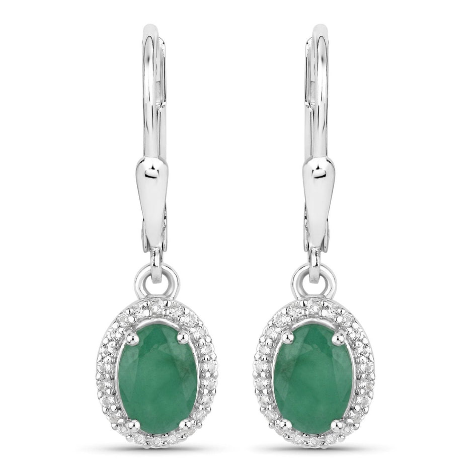 1.72 Carat Genuine Emerald and White Topaz .925 Sterling Silver Earrings - Earrings - Custom Crafting Alliance, LLC