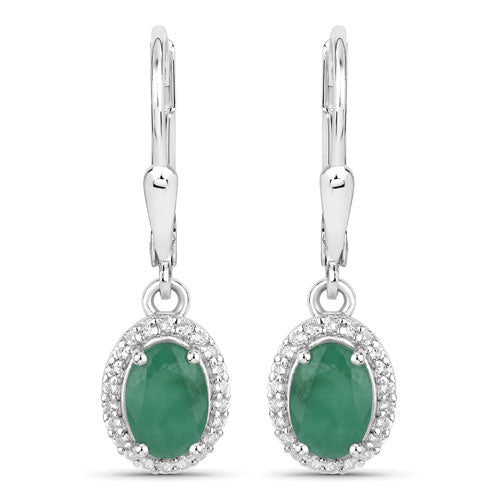 1.72 Carat Genuine Emerald and White Topaz .925 Sterling Silver Earrings - Earrings - Custom Crafting Alliance, LLC