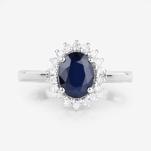1.73 Carat Genuine Blue Sapphire and White Diamond 14K White Gold Ring - Rings - Custom Crafting Alliance, LLC