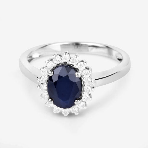 1.73 Carat Genuine Blue Sapphire and White Diamond 14K White Gold Ring - Rings - Custom Crafting Alliance, LLC