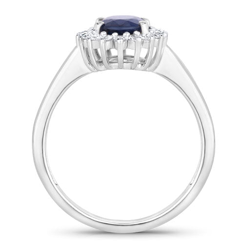 1.73 Carat Genuine Blue Sapphire and White Diamond 14K White Gold Ring - Rings - Custom Crafting Alliance, LLC