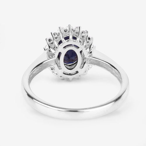 1.73 Carat Genuine Blue Sapphire and White Diamond 14K White Gold Ring - Rings - Custom Crafting Alliance, LLC