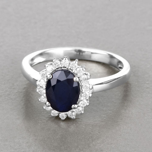1.73 Carat Genuine Blue Sapphire and White Diamond 14K White Gold Ring - Rings - Custom Crafting Alliance, LLC