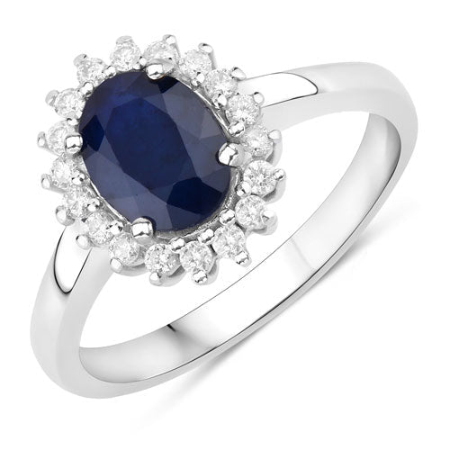 1.73 Carat Genuine Blue Sapphire and White Diamond 14K White Gold Ring - Rings - Custom Crafting Alliance, LLC