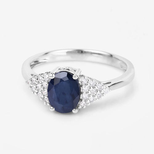 1.73 Carat Genuine Blue Sapphire and White Diamond 14K White Gold Ring - Rings - Custom Crafting Alliance, LLC