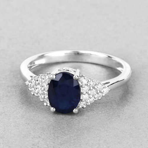 1.73 Carat Genuine Blue Sapphire and White Diamond 14K White Gold Ring - Rings - Custom Crafting Alliance, LLC
