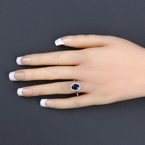 1.73 Carat Genuine Blue Sapphire and White Diamond 14K White Gold Ring - Rings - Custom Crafting Alliance, LLC