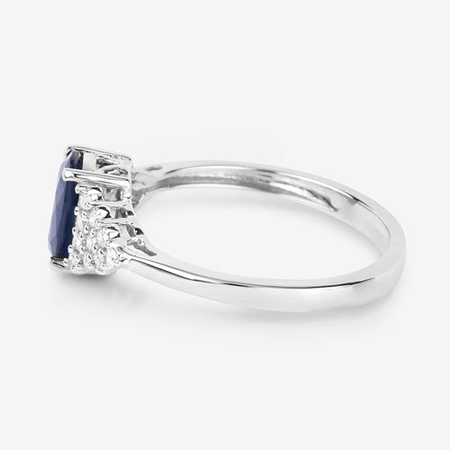 1.73 Carat Genuine Blue Sapphire and White Diamond 14K White Gold Ring - Rings - Custom Crafting Alliance, LLC