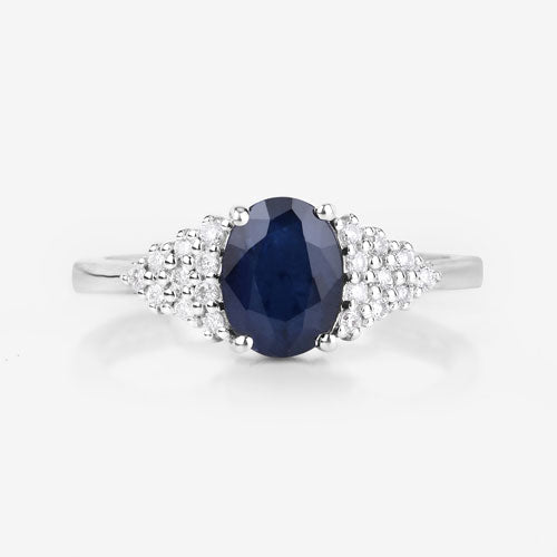 1.73 Carat Genuine Blue Sapphire and White Diamond 14K White Gold Ring - Rings - Custom Crafting Alliance, LLC