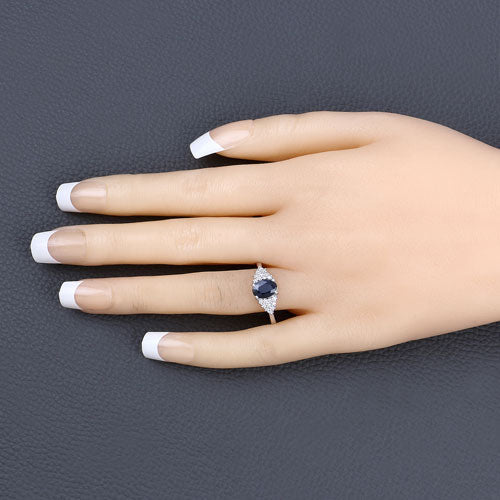 1.73 Carat Genuine Blue Sapphire and White Diamond 14K White Gold Ring - Rings - Custom Crafting Alliance, LLC