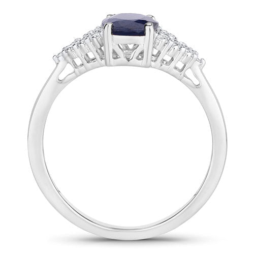 1.73 Carat Genuine Blue Sapphire and White Diamond 14K White Gold Ring - Rings - Custom Crafting Alliance, LLC
