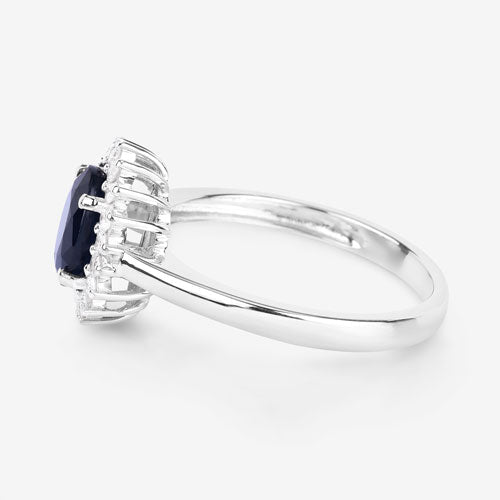 1.73 Carat Genuine Blue Sapphire and White Diamond 14K White Gold Ring - Rings - Custom Crafting Alliance, LLC
