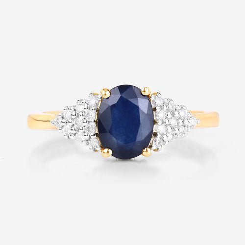 1.73 Carat Genuine Blue Sapphire and White Diamond 14K Yellow Gold Ring - Rings - Custom Crafting Alliance, LLC