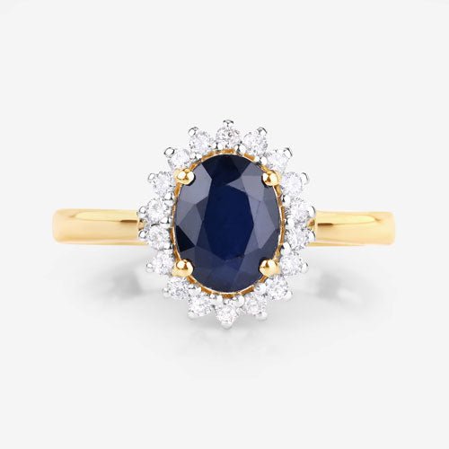 1.73 Carat Genuine Blue Sapphire and White Diamond 14K Yellow Gold Ring - Rings - Custom Crafting Alliance, LLC