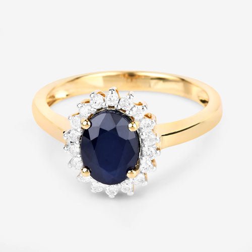 1.73 Carat Genuine Blue Sapphire and White Diamond 14K Yellow Gold Ring - Rings - Custom Crafting Alliance, LLC