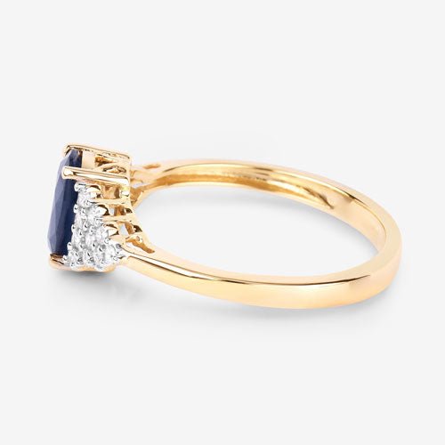 1.73 Carat Genuine Blue Sapphire and White Diamond 14K Yellow Gold Ring - Rings - Custom Crafting Alliance, LLC
