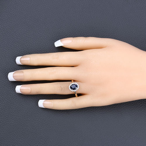 1.73 Carat Genuine Blue Sapphire and White Diamond 14K Yellow Gold Ring - Rings - Custom Crafting Alliance, LLC