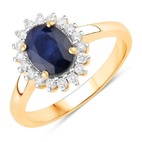 1.73 Carat Genuine Blue Sapphire and White Diamond 14K Yellow Gold Ring - Rings - Custom Crafting Alliance, LLC