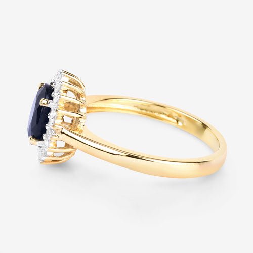 1.73 Carat Genuine Blue Sapphire and White Diamond 14K Yellow Gold Ring - Rings - Custom Crafting Alliance, LLC