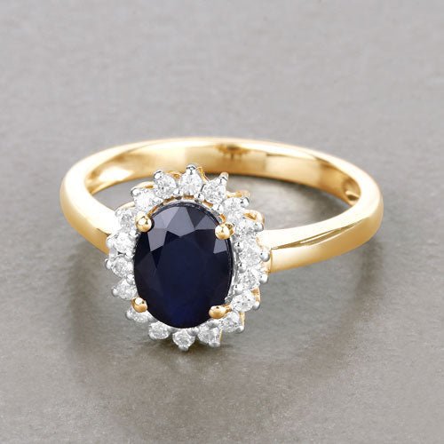 1.73 Carat Genuine Blue Sapphire and White Diamond 14K Yellow Gold Ring - Rings - Custom Crafting Alliance, LLC