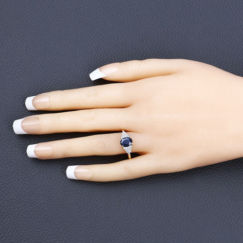1.73 Carat Genuine Blue Sapphire and White Diamond 14K Yellow Gold Ring - Rings - Custom Crafting Alliance, LLC