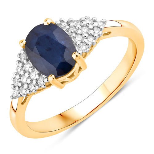 1.73 Carat Genuine Blue Sapphire and White Diamond 14K Yellow Gold Ring - Rings - Custom Crafting Alliance, LLC