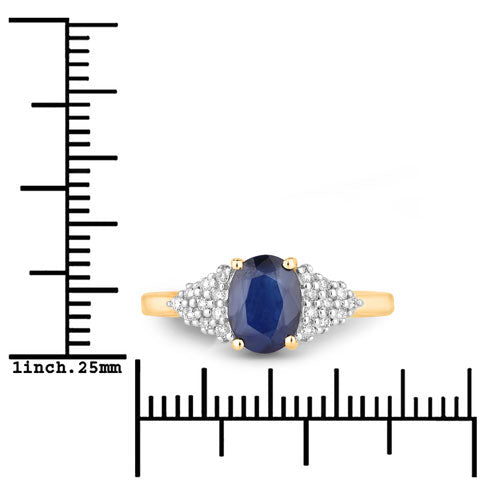 1.73 Carat Genuine Blue Sapphire and White Diamond 14K Yellow Gold Ring - Rings - Custom Crafting Alliance, LLC